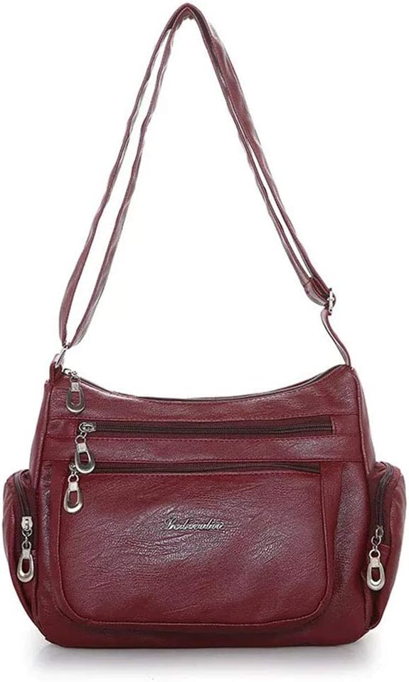 Women Cross Body bags, Veriya PU Leather Water Resistant Crossbody Messenger Shoulder Bag Multi Zip Pockets Handbag for Ladies (Red)