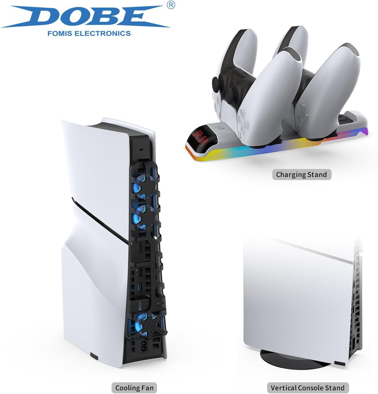 Dobe - 3-in-1 PS5 Slim Kit, Designed for PS5 Slim Console, Support Dual Charging, Built-in Colorful Ambient Light, PS5 Slim Console Stand, TP5-35130