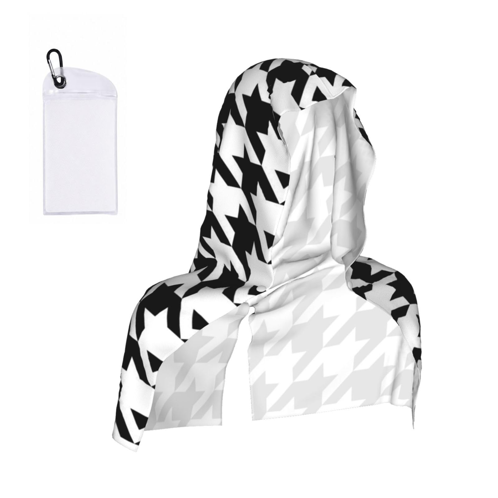 EZDLOWVBA Houndstooth Black Print 2 Pack Cooling Hoodie Towels,Sports Headscarf, Neck Wrap Scarf,Breathable Cooling Towel For Neck And Face, Travel, Swimming, Training