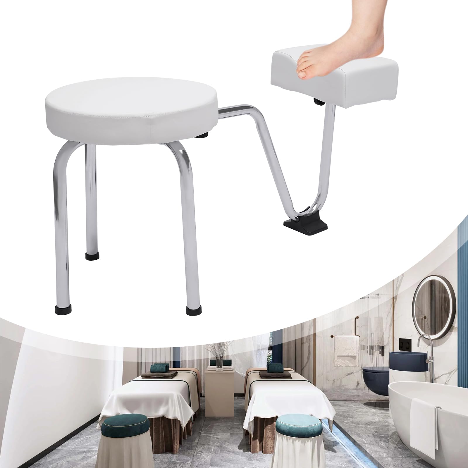 DKSLALALI Pedicure Foot Rest Stool Chair, Adjustable Height and Length Pedicure Stool Foot Rest Stand with Soft Cushion Pedicure Nail Equipment for Nail Spa Beauty Salon, White