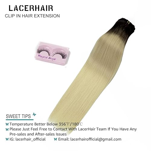 Vista 309 de Lacer Extensiones de cabello humano con clip, de doble trama, cabello brasileño de cabeza completa, color negro azabache, extensiones de cabello