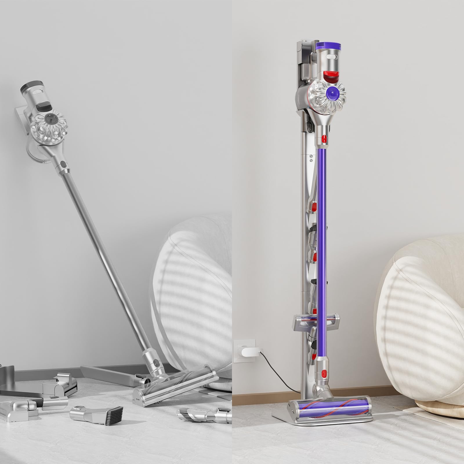 OUTBROS Staubsauger Ständer mit 4 Haken-Kompatibel für Dyson halterung, Silbrig