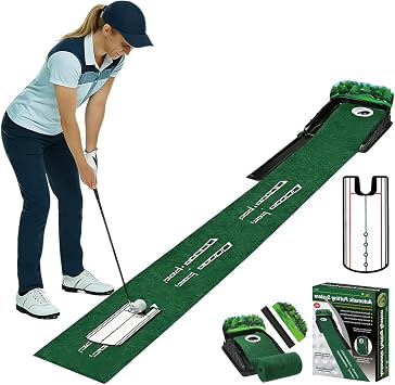 Indoor Golf Putting Mat With Automatic Ball Return & 3d Bumpers