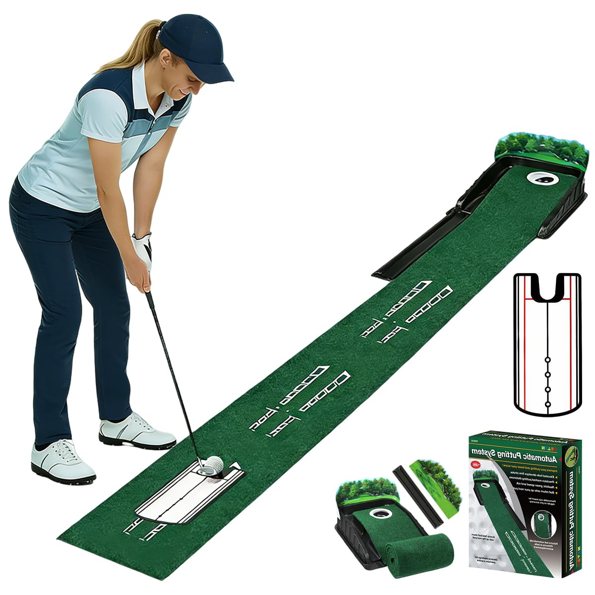 Indoor Golf Putting Mat,Automatic Ball Return Function,Equipped With 3d Bumpers,Suitable For Indoor And Outdoor Use,Ideal For Home,Office And Outdoor Settings,Makes An Excellent Golf Gift For Men.