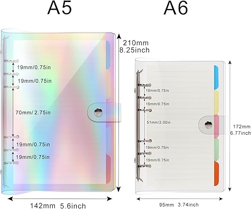 Miniatura 2 de FYY Carpeta transparente A5 con 6 anillas  Carpeta transparente A5 hojas sueltas, cubierta transparente, de plástico, carpeta A5 recargable con 45
