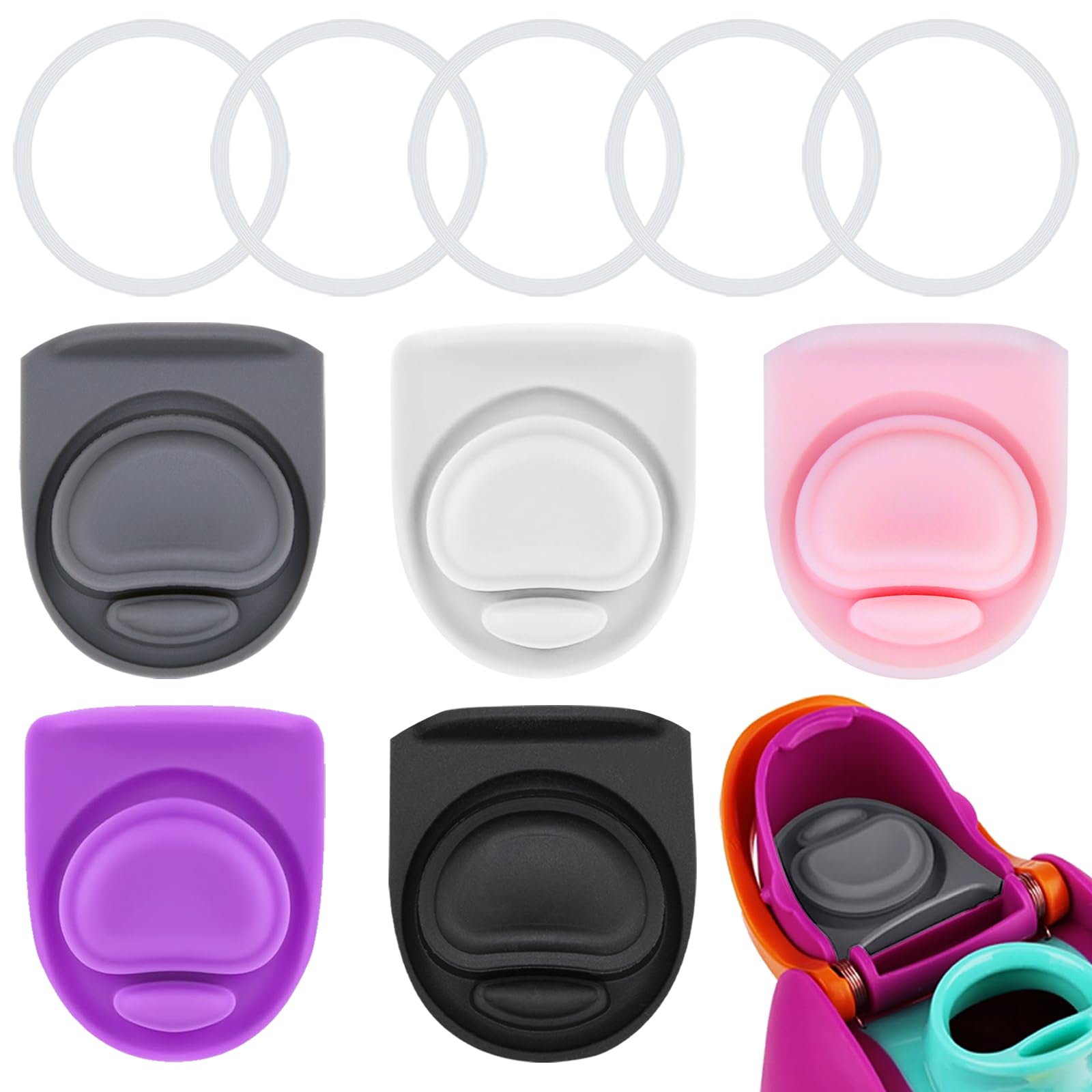 BMSQOFD 5 Sets Replacement Lid Rubber Seal for Owala FreeSip 24oz 32oz, Replacement Stopper and O Ring Gasket Parts Compatible with Owala 16/19/24/32/40oz Water Bottle Insert Silicone Accessories B2A3 — image 1