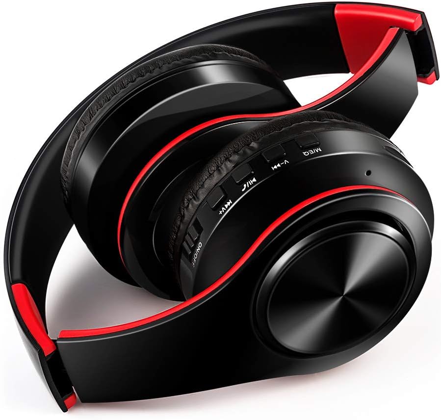 Alexly LPT660 On-Ear Bluetooth Headphones Wireless with Mic | Folding Wireless Headset | Support TF Card/FM/AUX (Black red)