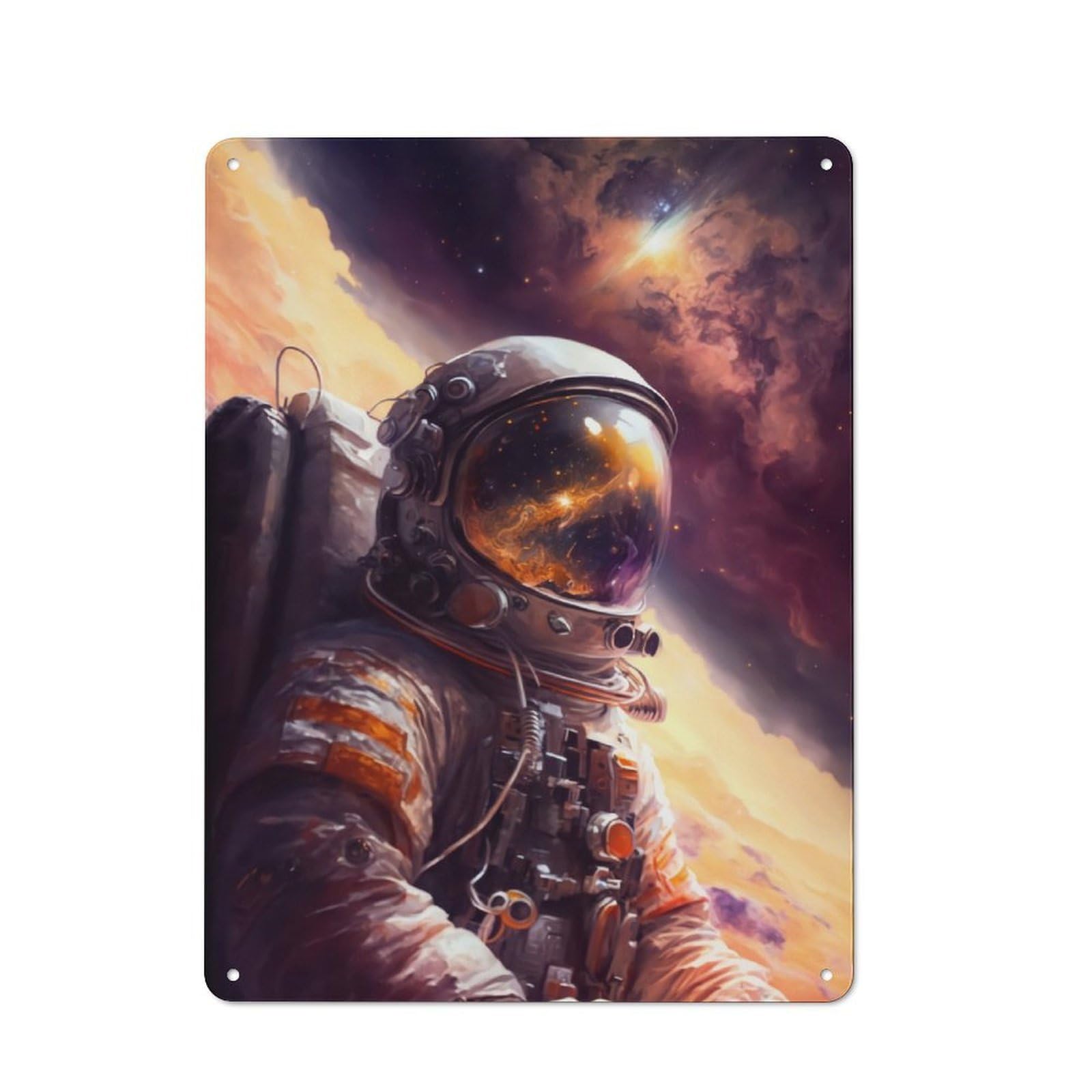 Junmoney Astronaut Reflection Tin Wall Plaque 40X30cm With For Living Room Wall, Gift For Feature Wall Decorators During The Christmas Season