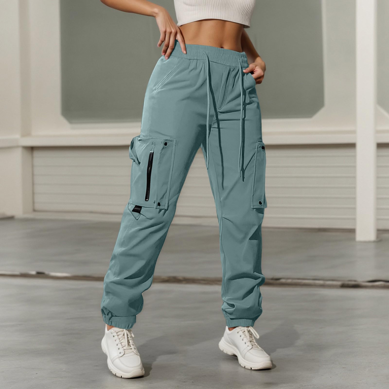 Damen Freizeithose Loose Fit Cargo Jogger Workout Sweatpants mit elastischem Bündchen Bequeme Streetwear für den Alltag