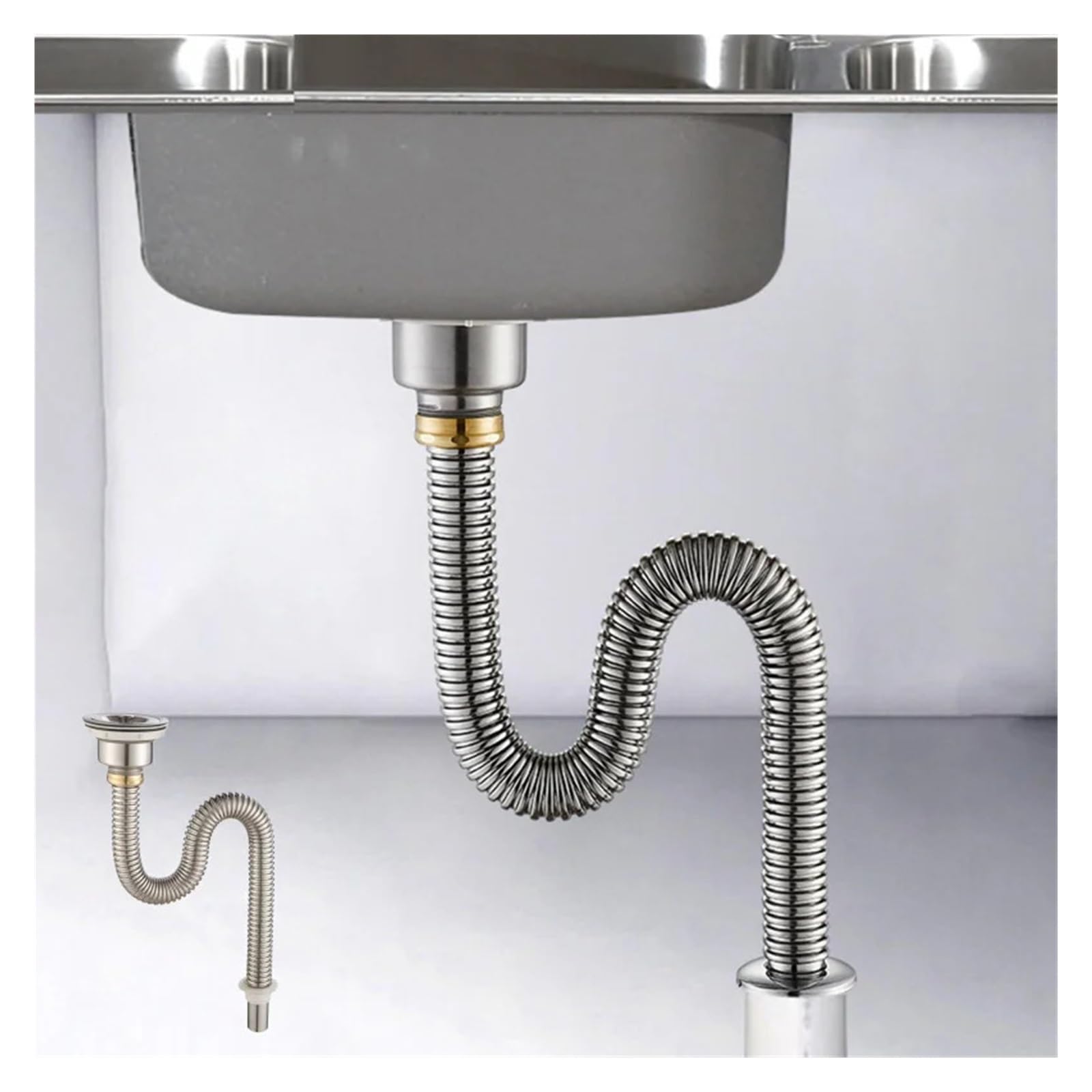 Siphon Waschbecken Küchenspüle-Abflussrohr, Edelstahl-Spülbeckensieb mit Spülbeckenstopfen/Dichtungsdeckel, Küchenspüle, Abwasserrohr, Abflussrohr(Type A)