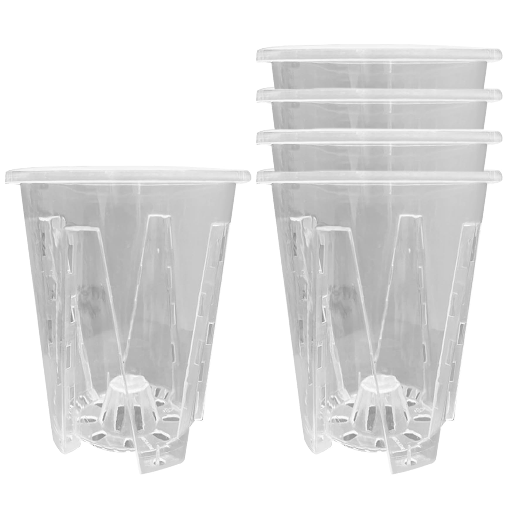 CAKEEYUM Orchid Pots 5PCS Clear Flower Pots with Drainage Holes – Plastic Orchid Planter Breathable Slotted Clear Plant for Orchids, Succulents, Houseplants
