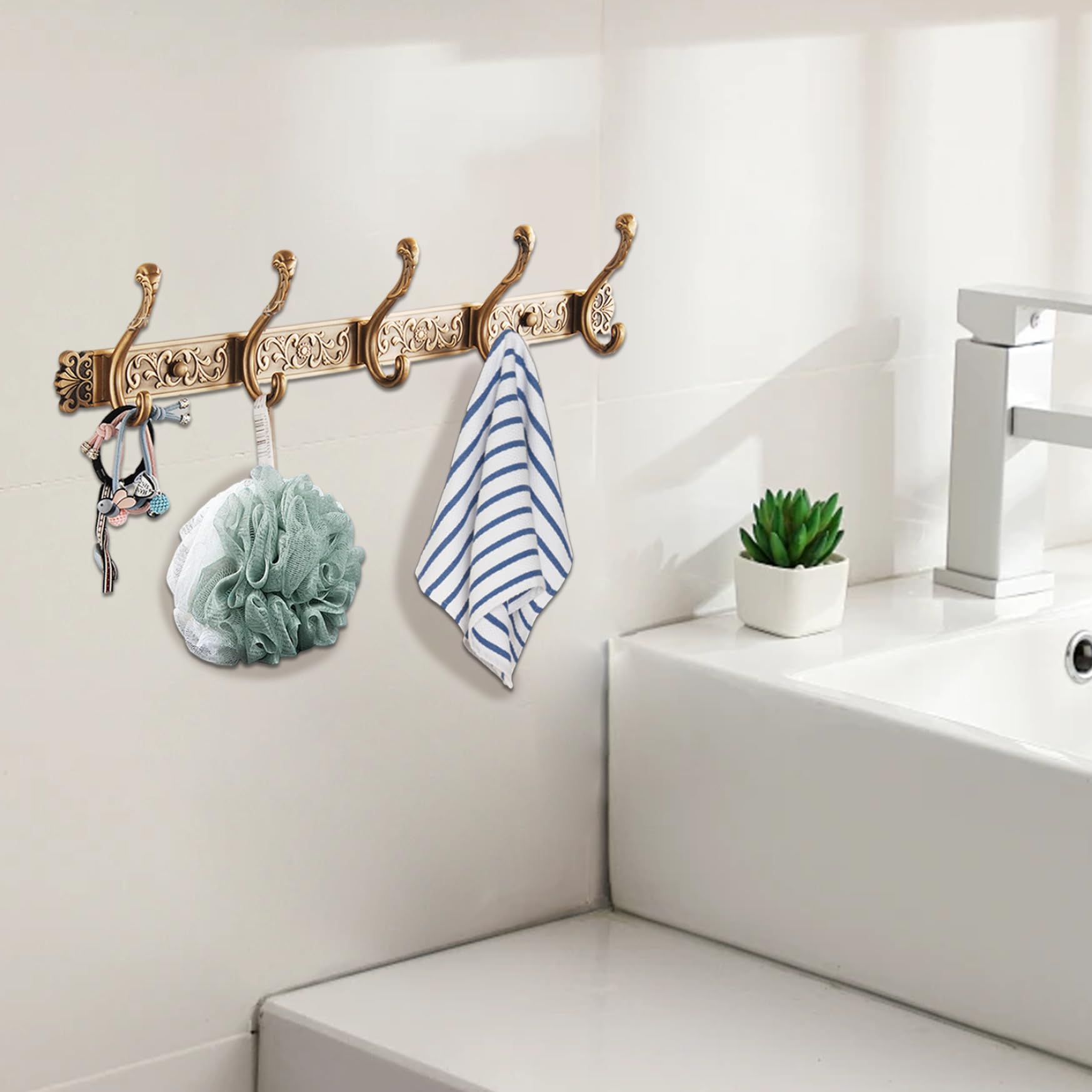 Porte-Manteau Mural Vintage avec 5 Crochets, patères murales en Aluminium pour Salle de Bain et Chambre à Coucher, 20.4x4.7x3.3 Pouces