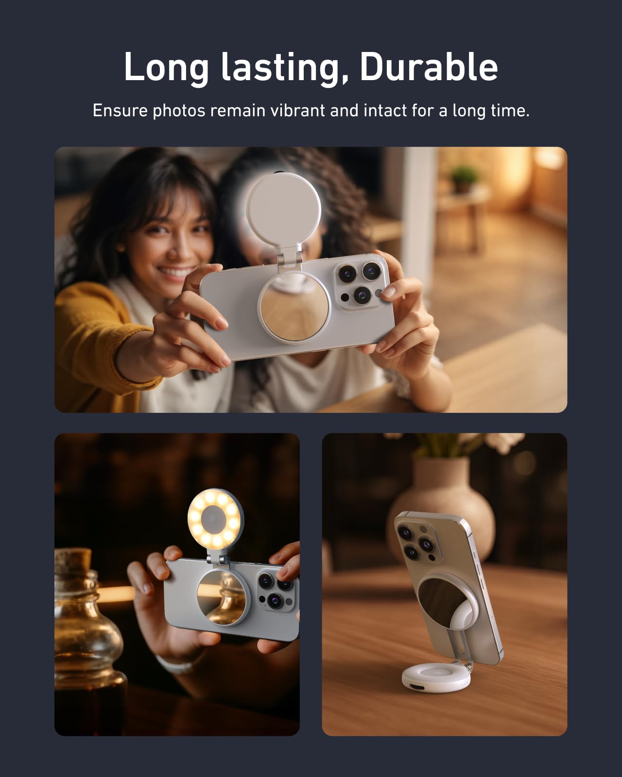 TELESIN C03 Magnetica Luce per Selfie, Luce Selfie per Telefono Compatibile con iPhone/Magsafe/Android, CRI97 360° Light per Video Foto con Specchio per Fotografia/TikTok/Chiamate Zoom/Video(Bianco)
