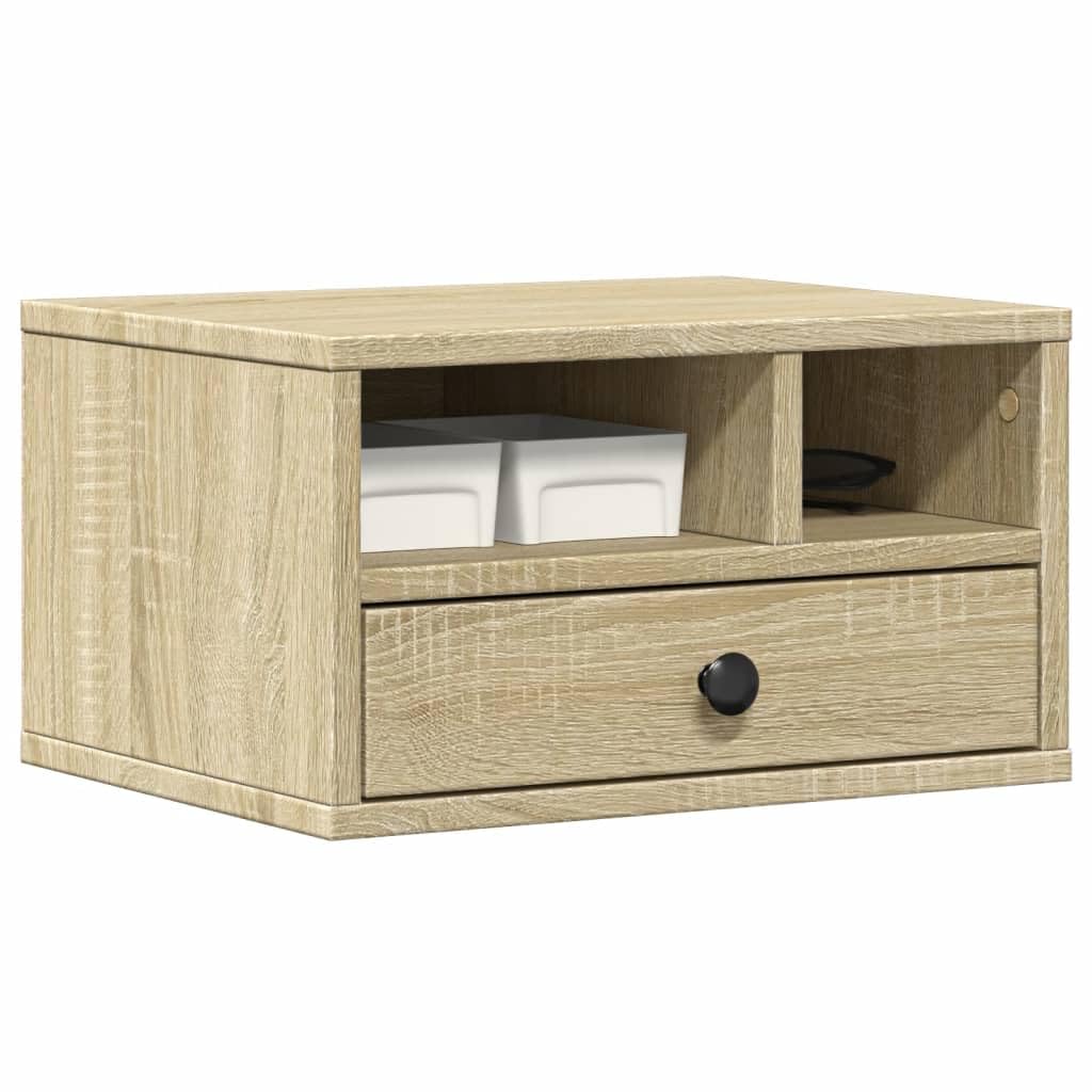 Supporto per stampante in legno di rovere Sonoma, 40 x 32 x 22,5 cm, scaffale multifunzione per stampanti con molto spazio per documenti, libri e forniture per ufficio, anche come libreria