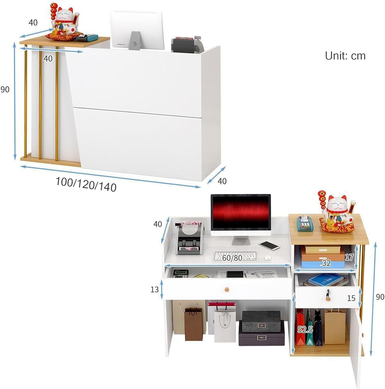 Mostrador De Recepción Moderno para Supermercado, Tienda De Conveniencia, Hotel, Bar Pequeño, Salón De Belleza, Tienda De Ropa, Mostrador De Caja Simple(A,140CM)