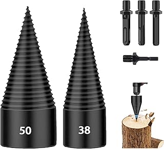 6 PCS 38mm+50mm Log Splitters Drill Bits, Firewood Log Splitter, Wood Log Splitter +4 Handles (Square + Round + Hex Shank + Small Hex), Easy Splitter Detachable Heavy Duty Electric Drill Bit
