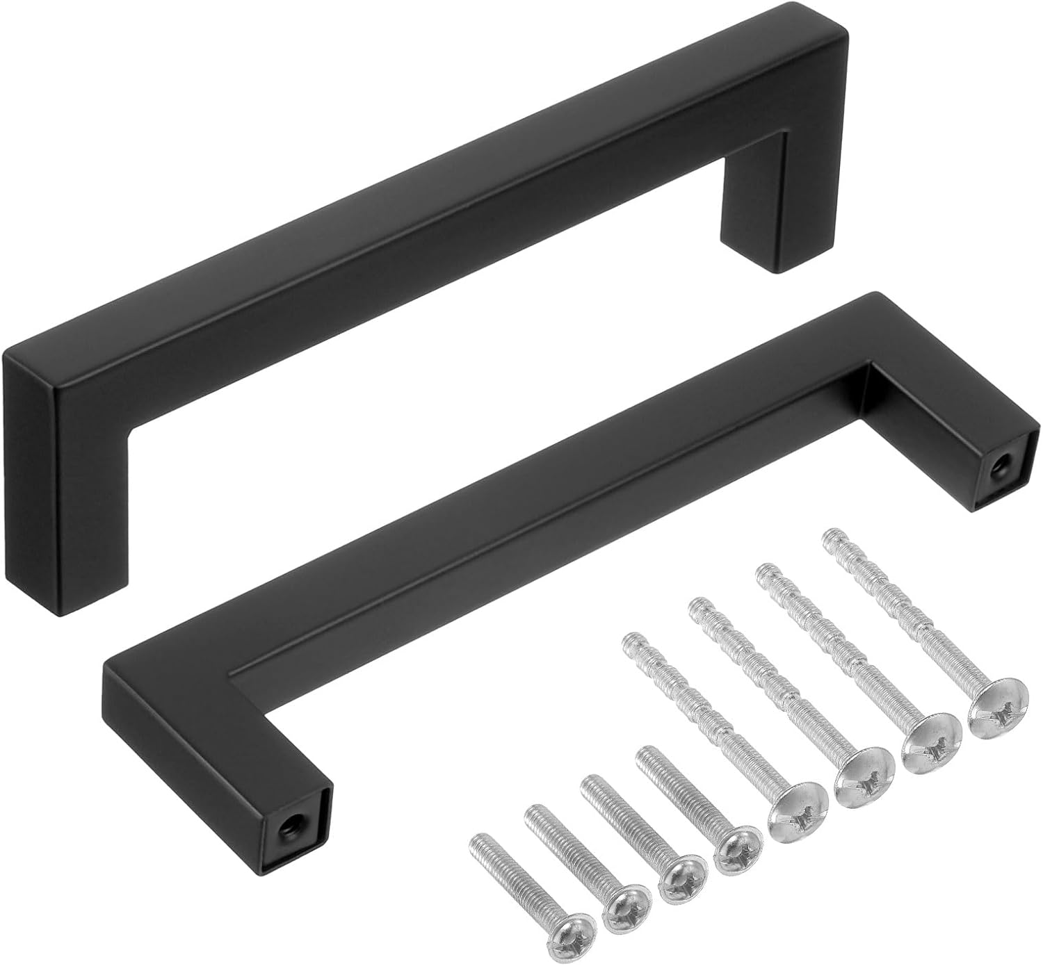 uxcell 15 Pack Square Bar Drawer Handles, 5 1/16 Inch Hole Center Modern Drawer Pulls Kitchen Cabinets Pull Stainless Steel Slim Cupboard Pulls, Matte Black