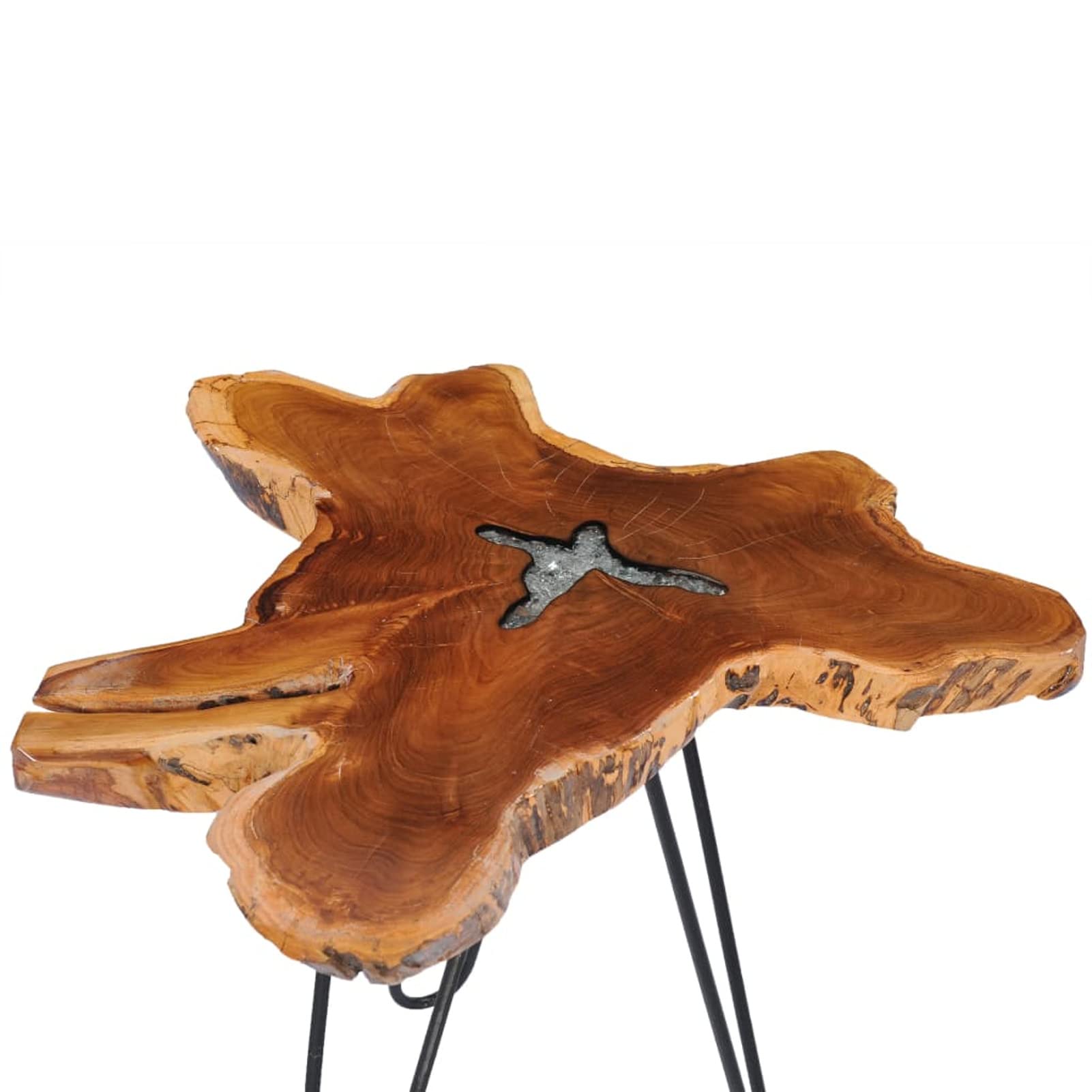 Homgoday Table basse 70 x 45 cm en bois de teck massif et polyrésine, table d'appoint pour canapé, table d'appoint pour salon, salle de réception d'invités, chambre à coucher et mobilier de bureau