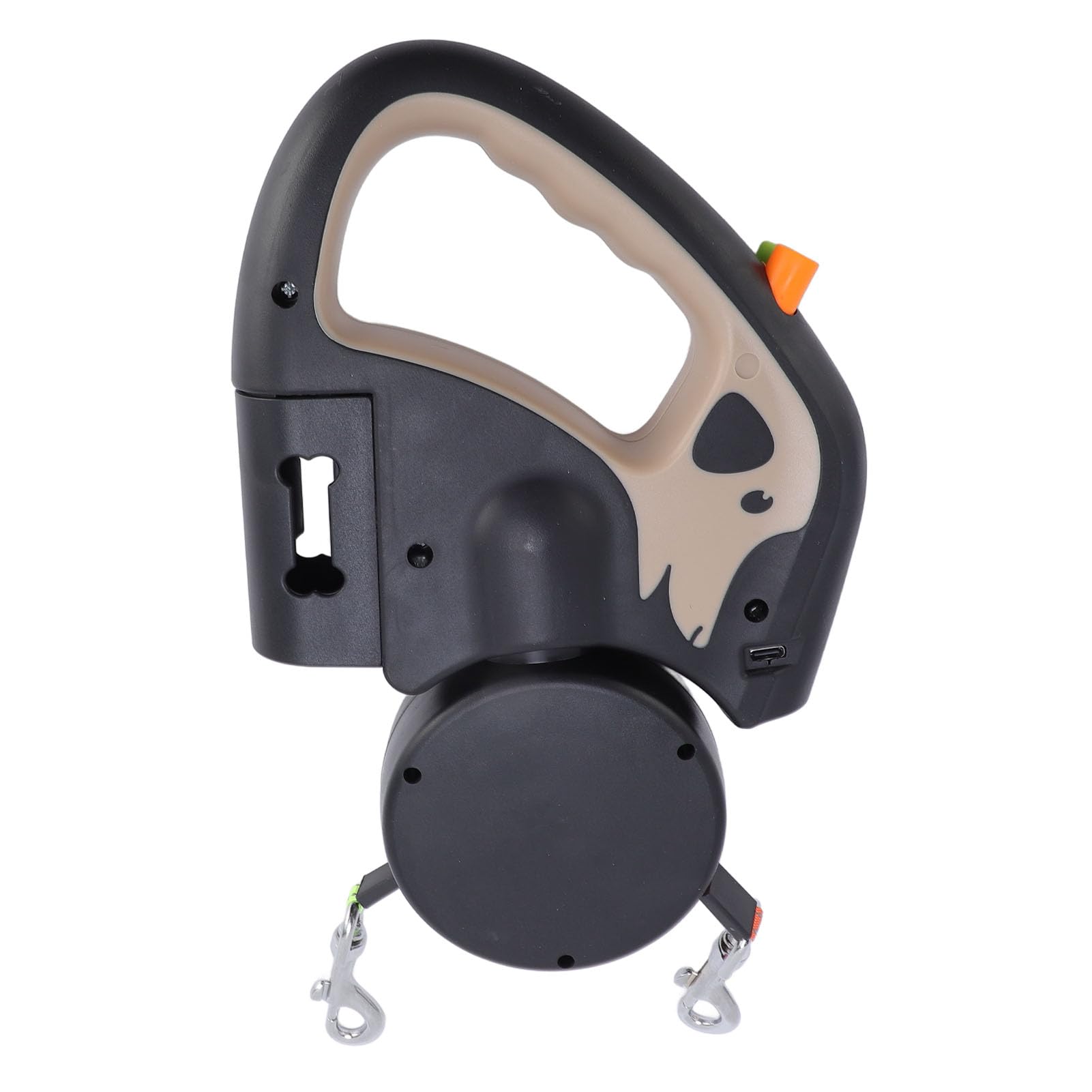 Tnfeeon Correa para Diseño de Doble Cabeza para Caminar 2 Perros Longitud Ajustable con Batería Incorporada de 500 MAh Correa de Tracción para Mascotas Retráctil Automático (Caqui)
