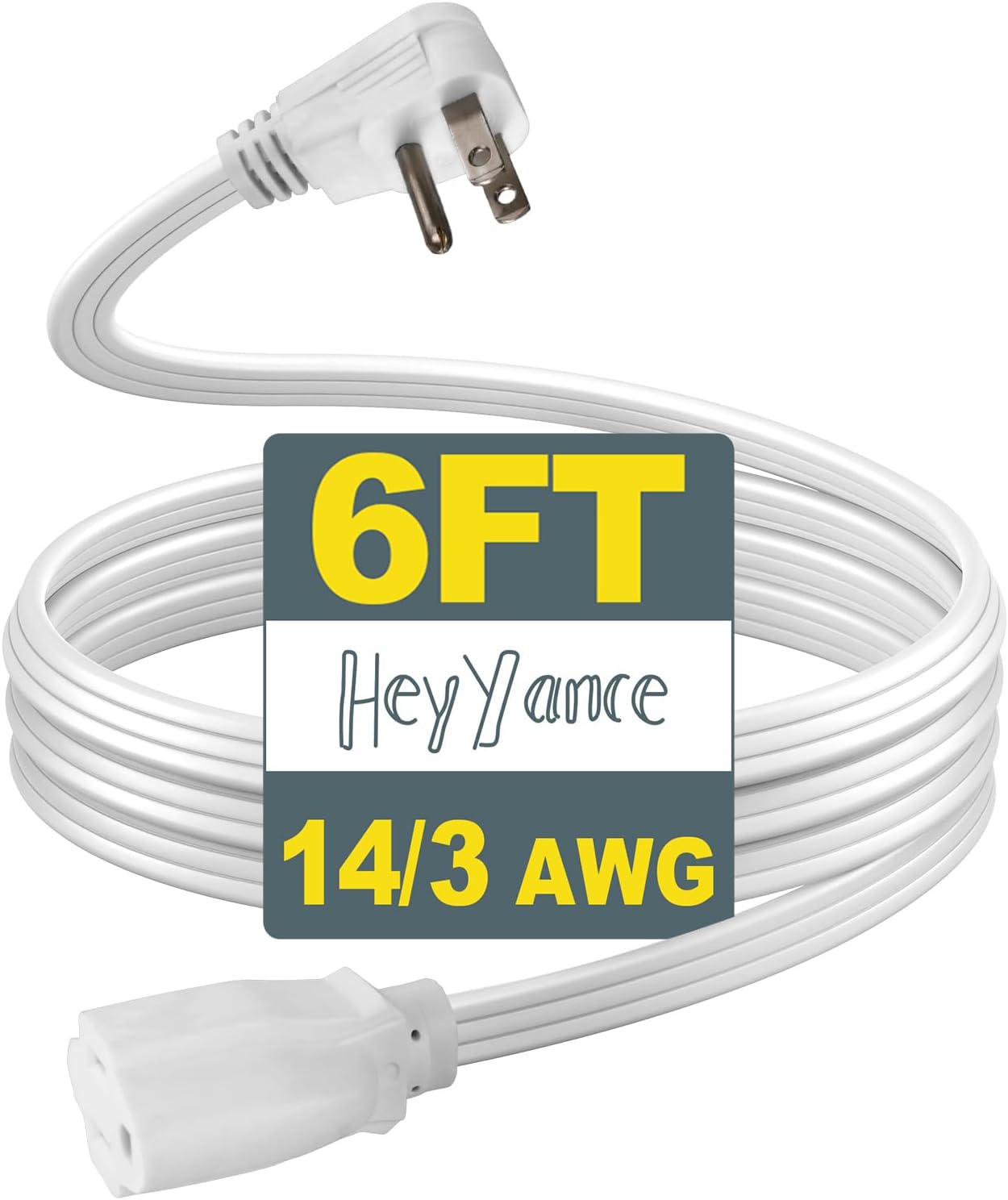 14 Gauge Heavy Duty Appliance Extension Cord - 6 FT SPT-3 Flat Plug 3 Prong Grounded Power Cable for Air Conditioners, Refrigerators, Microwaves, Washing Machines - Indoor Use, White