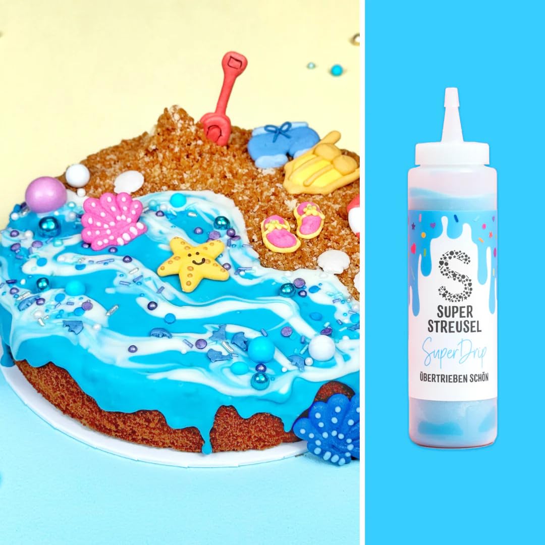 Super Streusel Super Drip RegenbogenSet 6x 130g Flaschen Vanille Schoko Geschmack Drip Glasur für Kuchen Torten