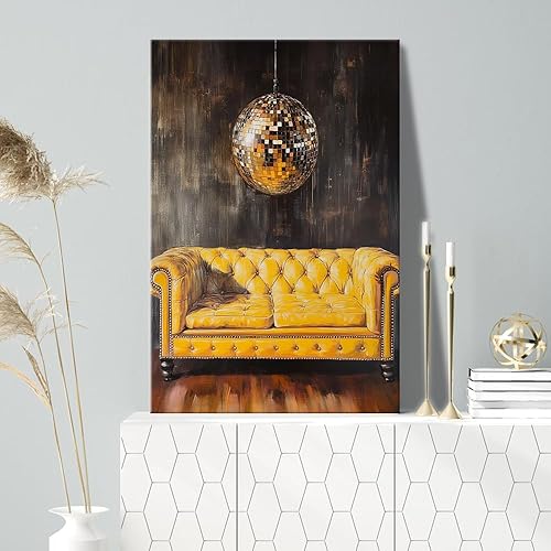Miniatura 4 de ECUASMR Impresión artística retro de bola de discoteca sobre el sofá, estética de discoteca glamorosa de los años 70, sofá retro vintage de los años