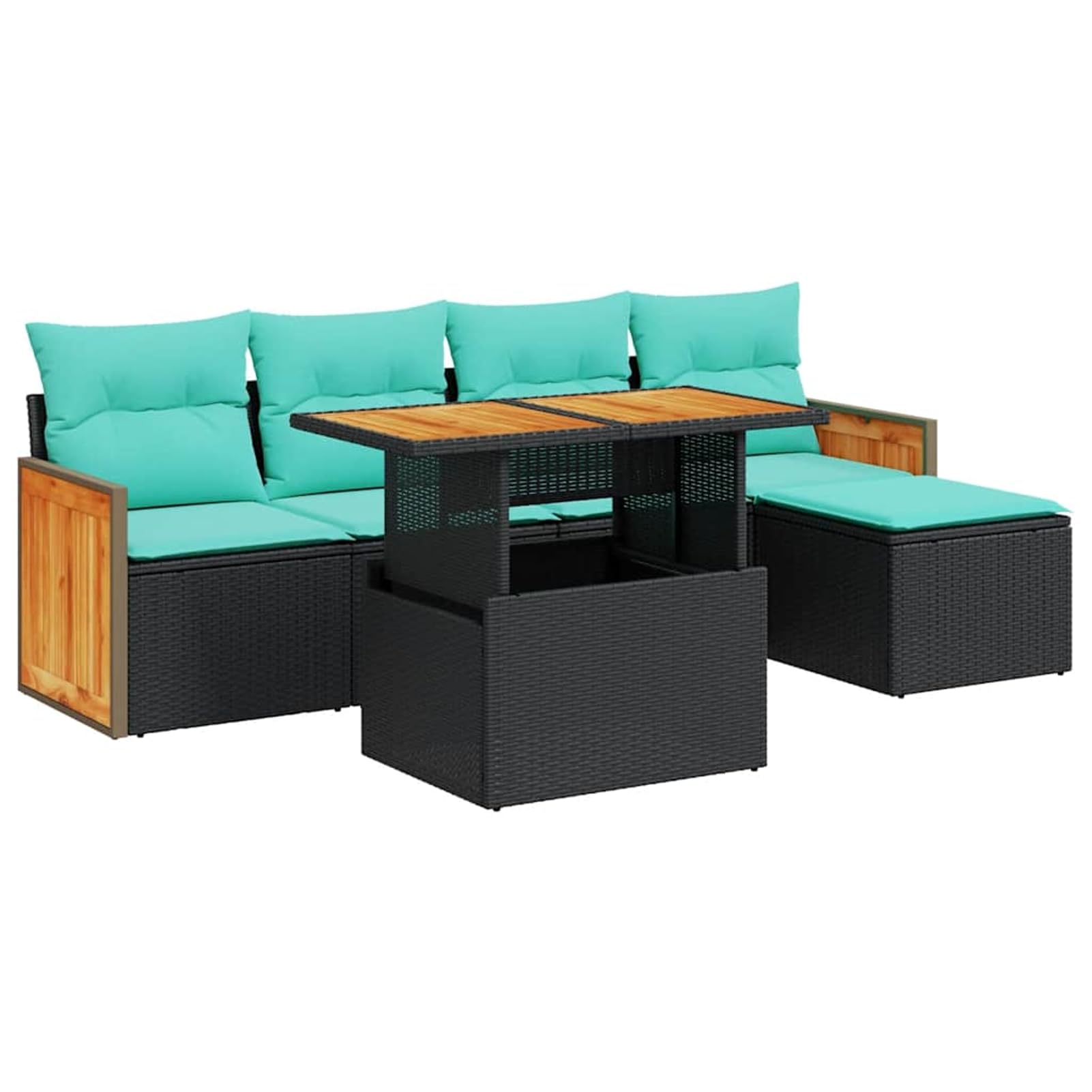Set Divano da Giardino 6 pezzi con Cuscini Nero Polyrattan, materiale resistente e durevole, custodia resistente all'acqua, cuscini sfoderabili e lavabili, spazio di conservazione, mobili da esterno p