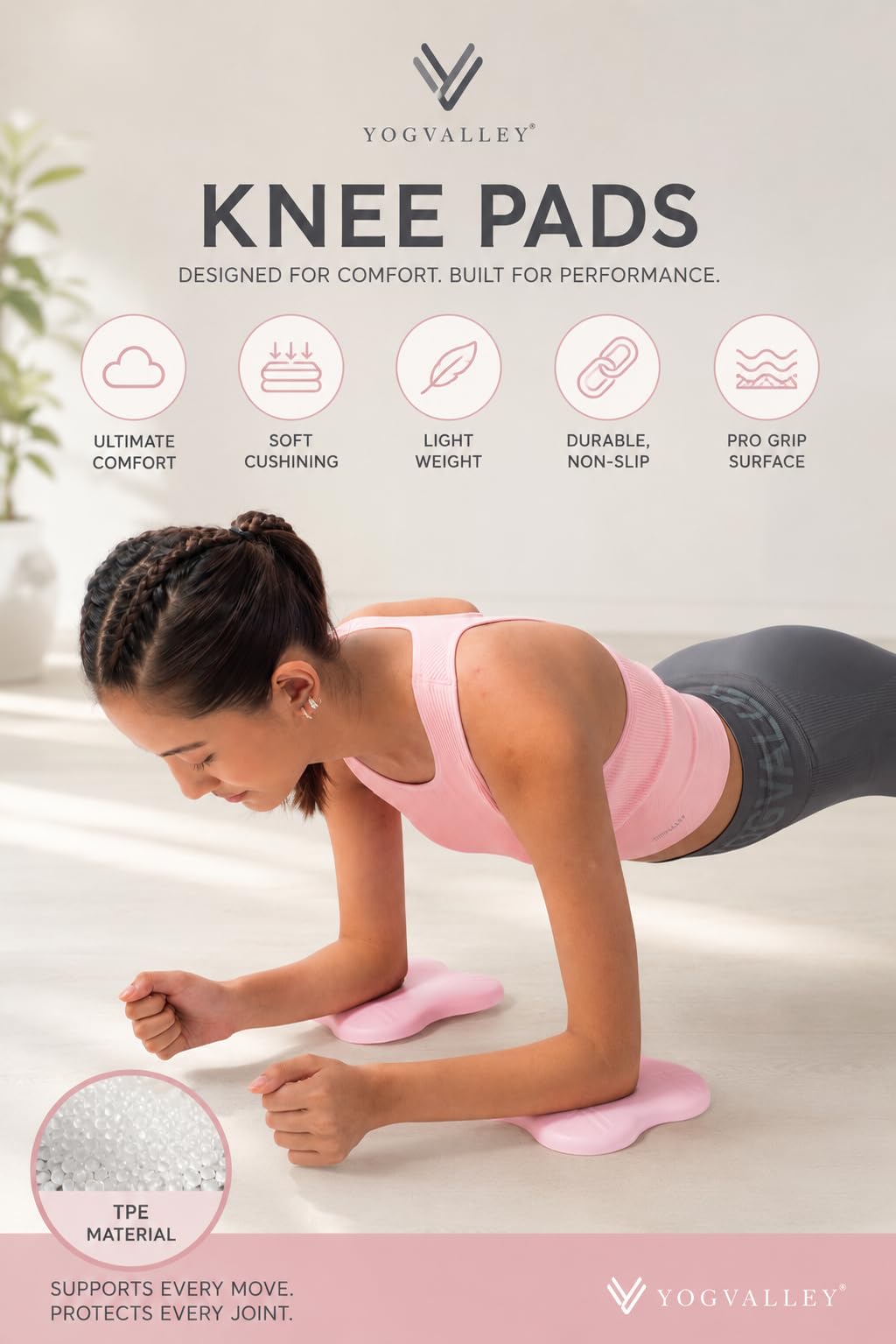 YOGVALLEY|Soft Knee Pads for Exercise β Comfortable & Protective Cushioning for Yoga, Pilates & Workouts|GREY 4