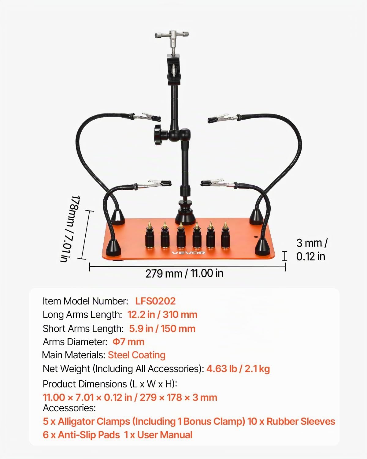 VEVOR Troisième Main Soudure à 4 Bras, Station Aide de Soudage Magnétique, avec 6 Piliers de Circuit Imprimé, Support de Pistolet à Air Chaud 360°, pour Réparation Électronique, Artisanat, Bricolage