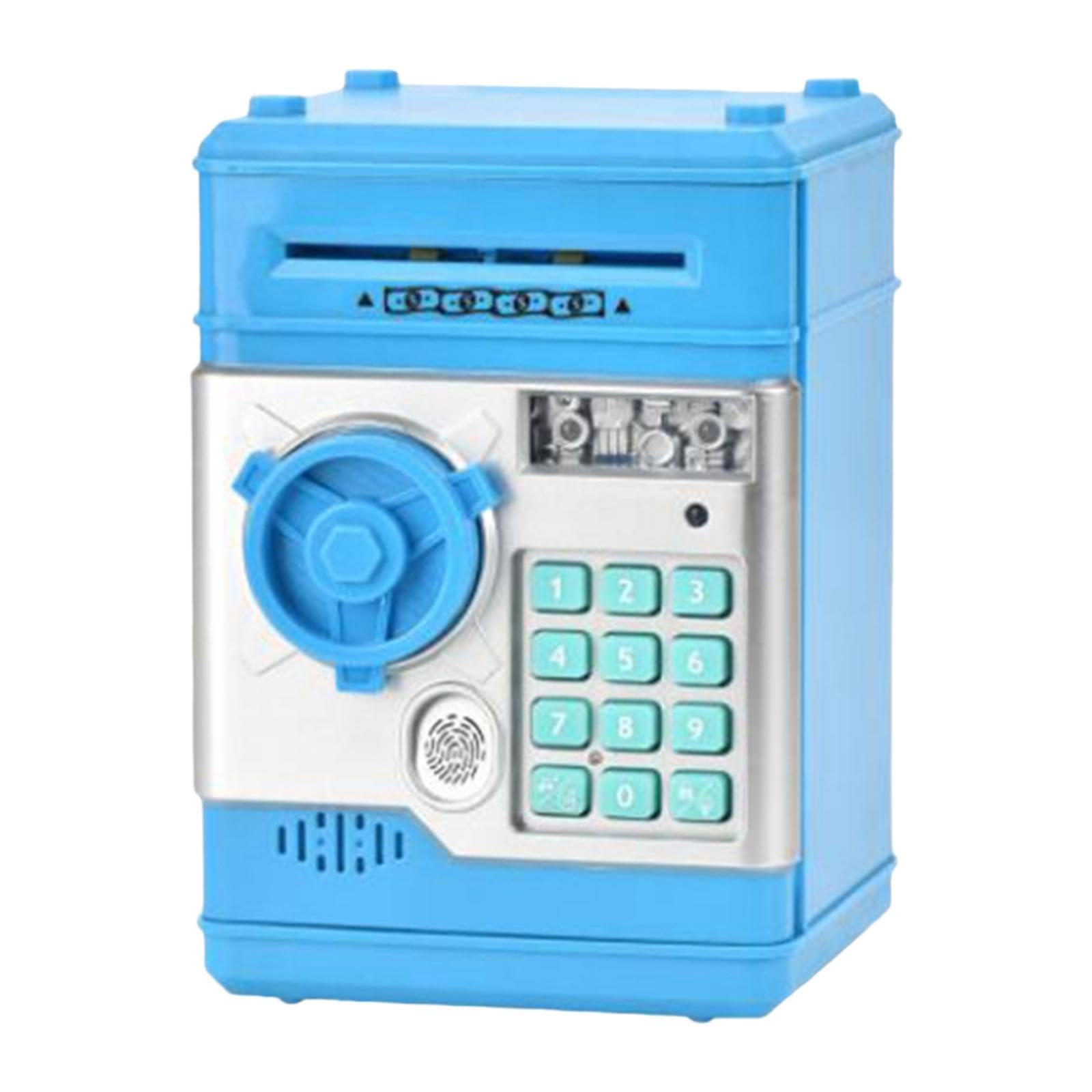 Caja Fuerte Electrónica Infantil Banco de Ahorros Juguete con Contraseña Bloqueo Dactilar Música Almacenaje Dinero Material Plástico Adecuado para Niñ, Azul Claro