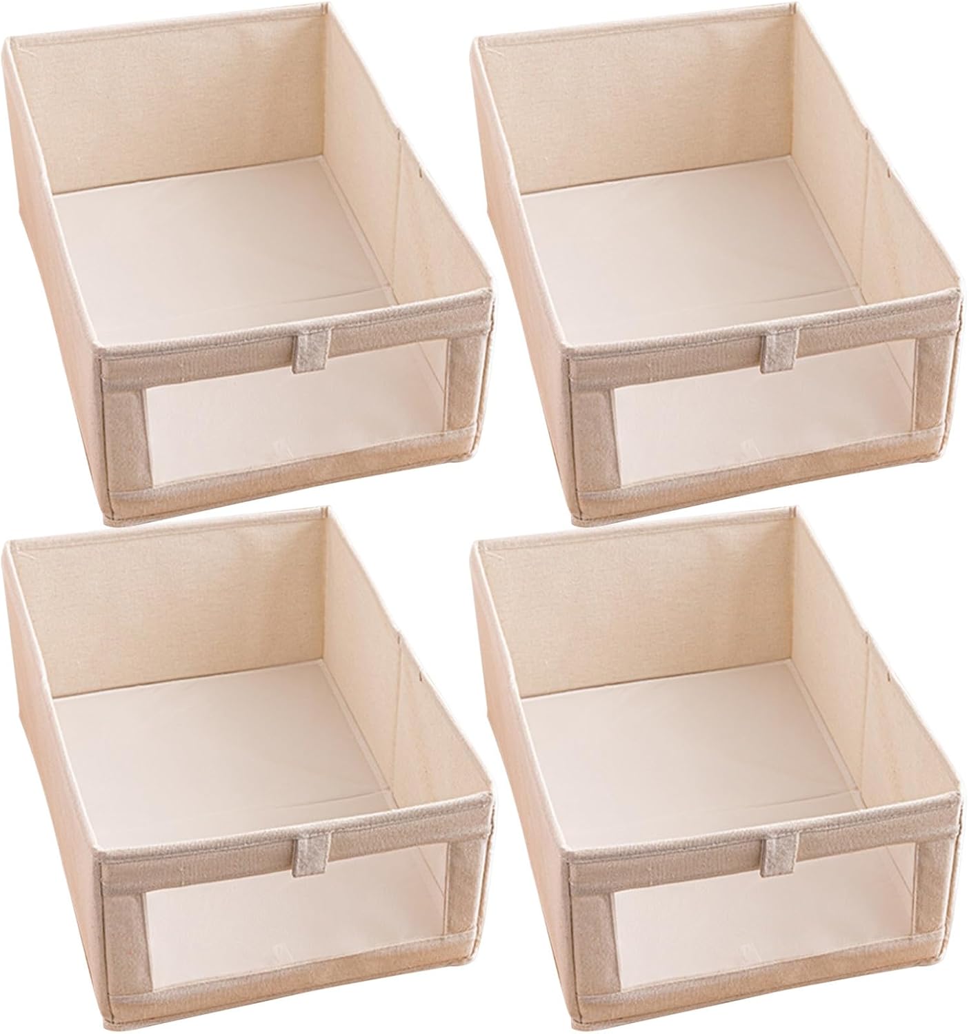 Generic 4pcs Foldable Multi-purpose Storage Boxes with Window, Large Capacity Cotton and Linen Decorative Storage Bins for Quilts, for Bedroom and Office Organization