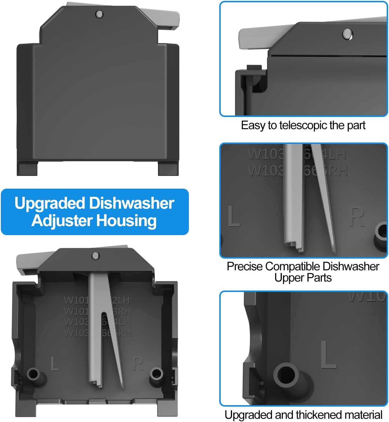 Upgraded W10350376 W10350374 Dishwasher Upper Rack Parts &Upgraded W10320665 Dishwasher Adjuster Housing(Only Right Hand) for Whirlpool Kenmore Elite Dishwasher Replacement Parts