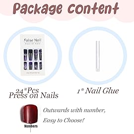 BABALAL Press on nails Long Coffin Fake Nails Purple Black Glue on Nail Supplie Rose Design Goth Punk Acrylic Nails 24Pcs Glossy Ballerina False Nails Art Manicure DIY Stick on Nails