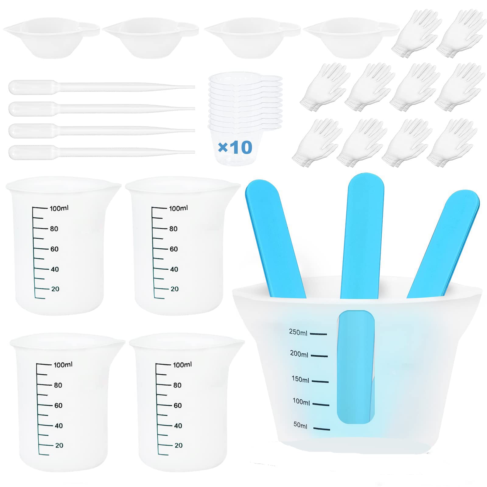 Excefore Silicone Measuring Cups for Epoxy Resin, 250&100ml Cups, Hard Stir Sticks, Mixer, Color Cups, Mixing Tools for Molds, Jewelry Making, Easy to Clean