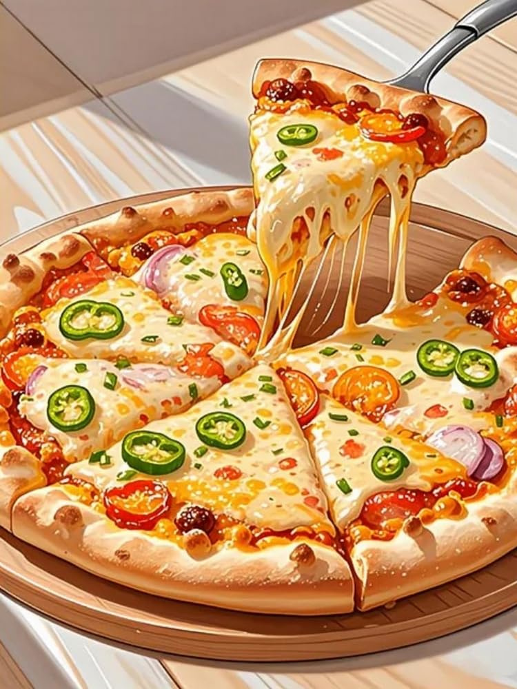 Renqidian 5D Adults Diamond Painting Kits Gourmet Pizza Round Crystal Rhinestone Painting by Numbers Diamonds Arts Craft Living Room Decor 40x50 cm