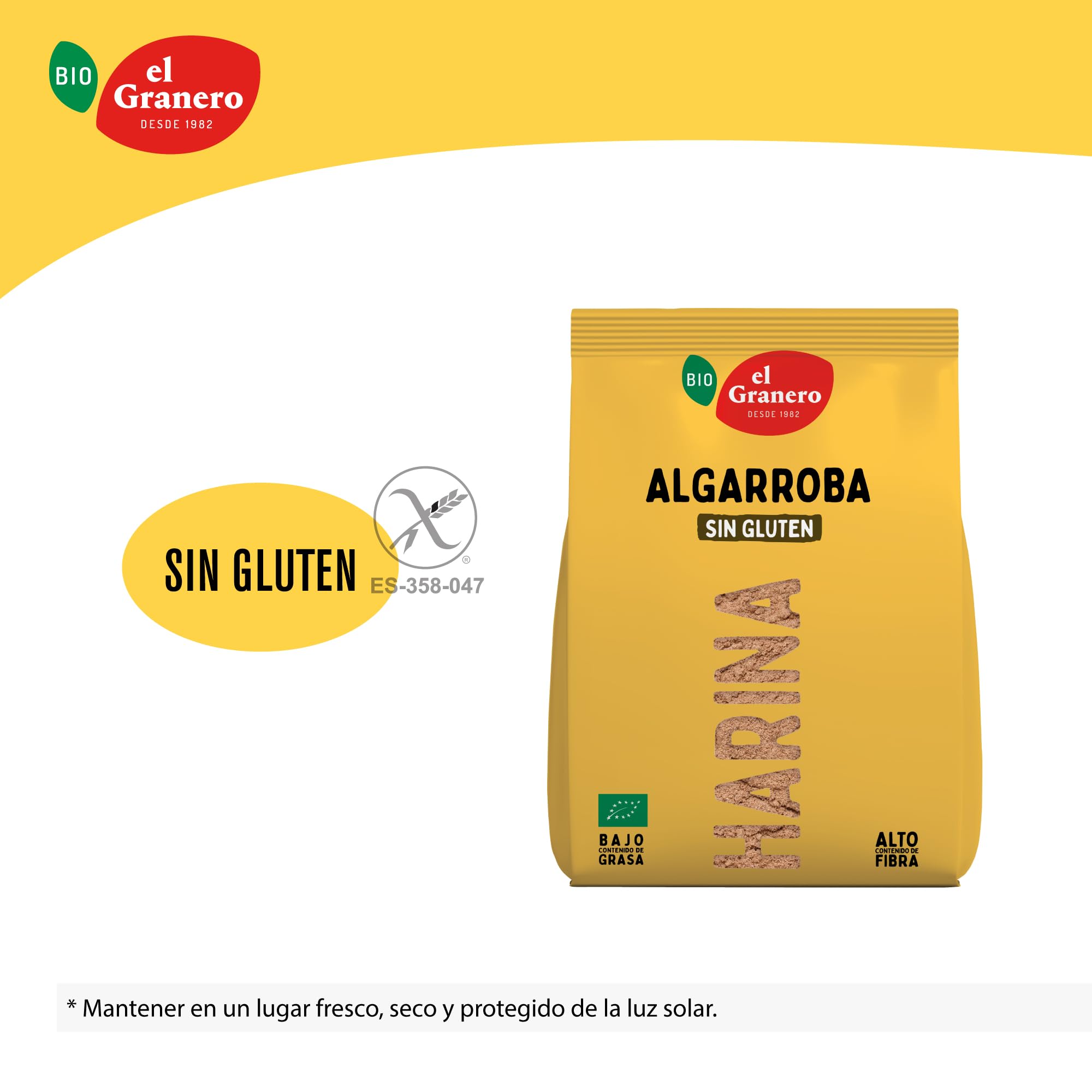 El Granero Integral - Harina de Trigo Algarroba BIO Sin Gluten- 500 g - Sin Gluten - Rica en Fibra y Nutrientes - Mejora la Digestión - Apta para Veganos y Celiacos