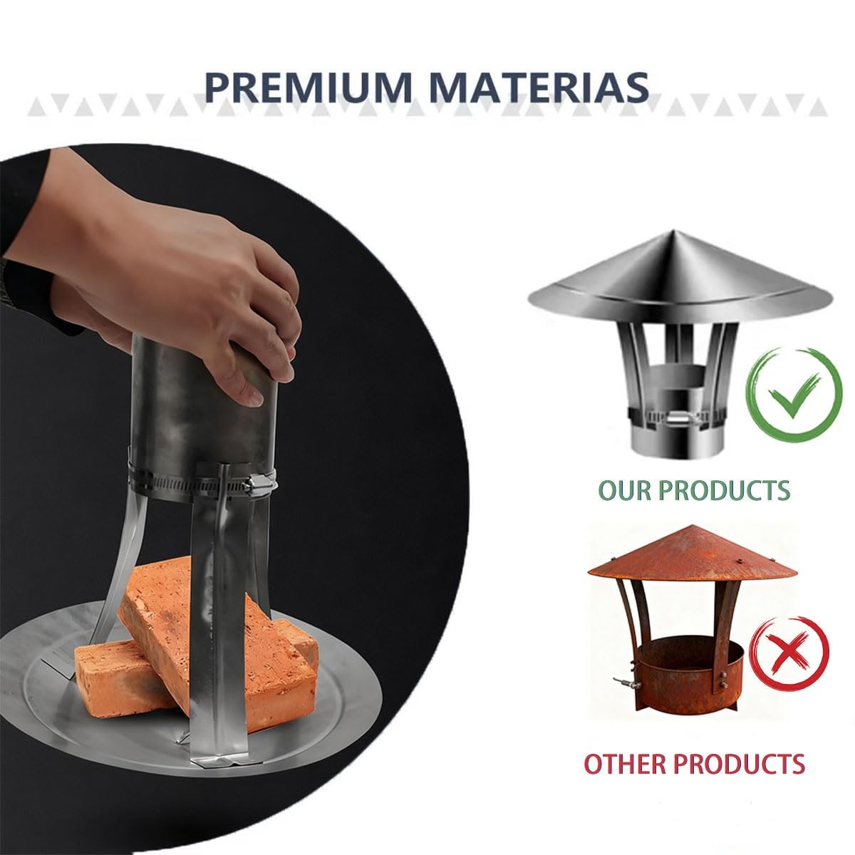 Sombrerete Chimenea de 50-300 mm, Caperuza Salida de Humos, Sombrerete Antiviento Ajustable Cubierta de Chimenea Campana Ventilación Cónico Tapas de sombrerete Fácil Instalar(210mm)