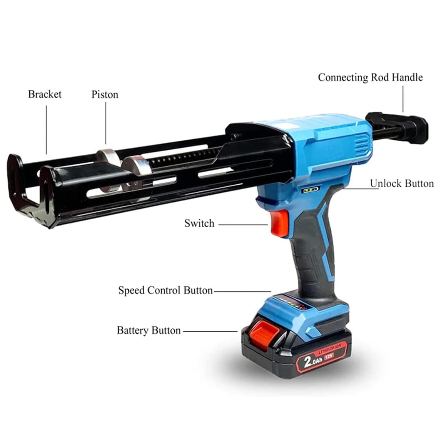 Elektryczny podwójny kaset klejowy pistolet do uszczelniającego pistoletu, silikonowy pistolet kaulingowy, kaucja w stylu lufy do ładowania, 5 prędkości bez kroplówki silikonowej pistoletu, 2*