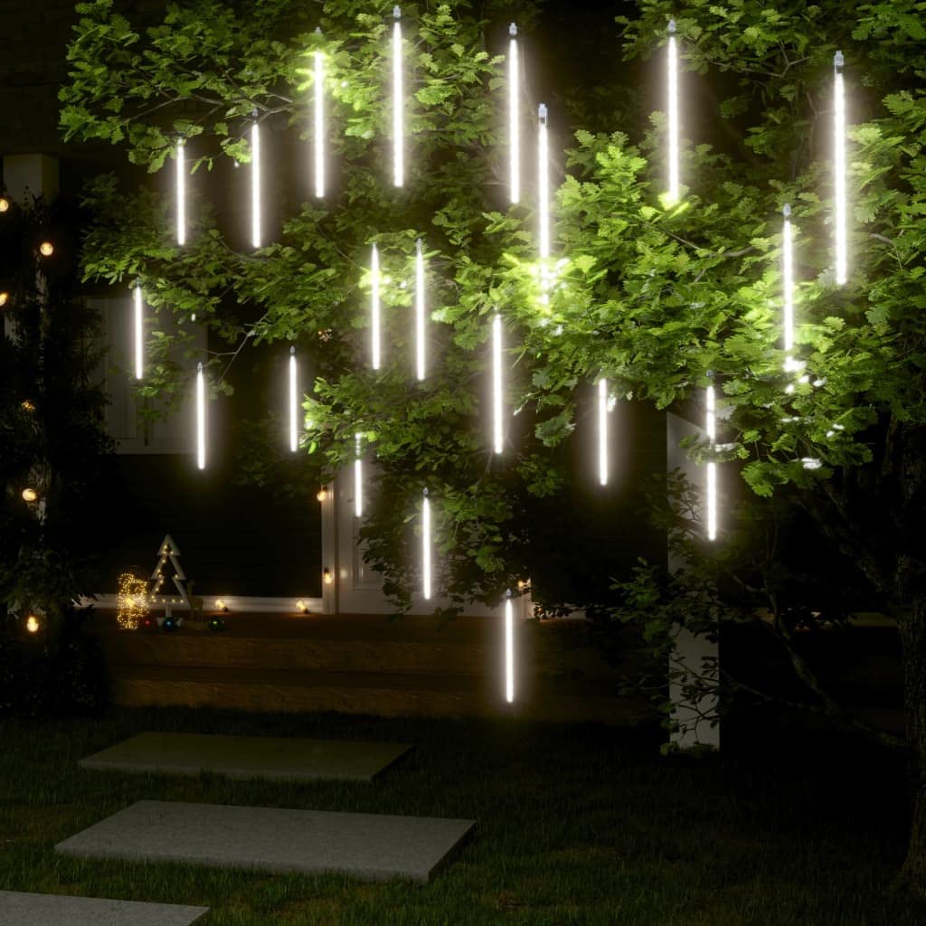LED Meteor-Lichter 20 Stück 30 cm Kaltweiß mit 480 LEDs, wasserfeste Lichterkette für Innen, Außen, Garten, Party, Weihnachtsdekoration, stimmungsvolles Licht