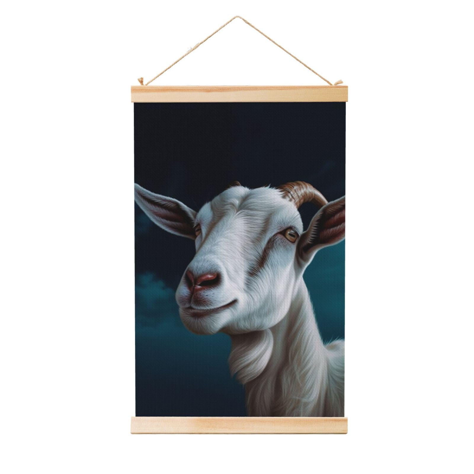 Goat Poster Wooden Shaft Hanging Poster Wall Hanging Banner Canvas Artwork with Wood Frames 20"x30" Modern Artwork Decor Ready to Hang Wall Art for Home Decor Scroll Painting