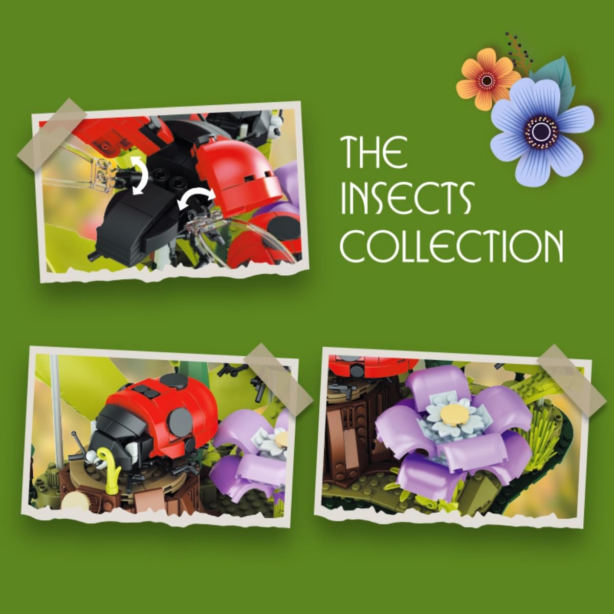 ladybug Flowers Building Block Set, 750 PCS Insect Collection Flower Bonsai Building Kit - Image 4