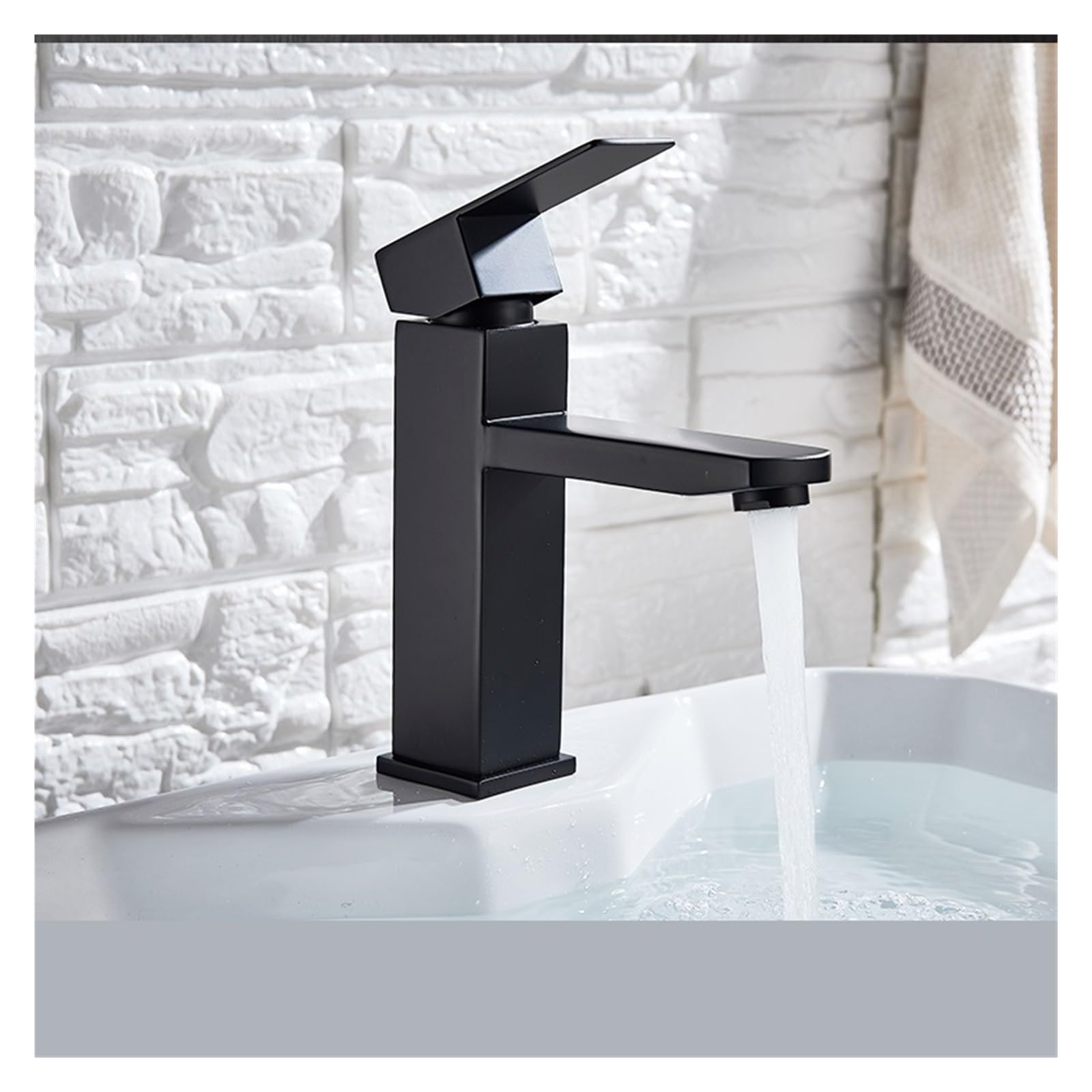 Robinet de lavabo carré noir mat en laiton durable avec cartouche céramique de précision