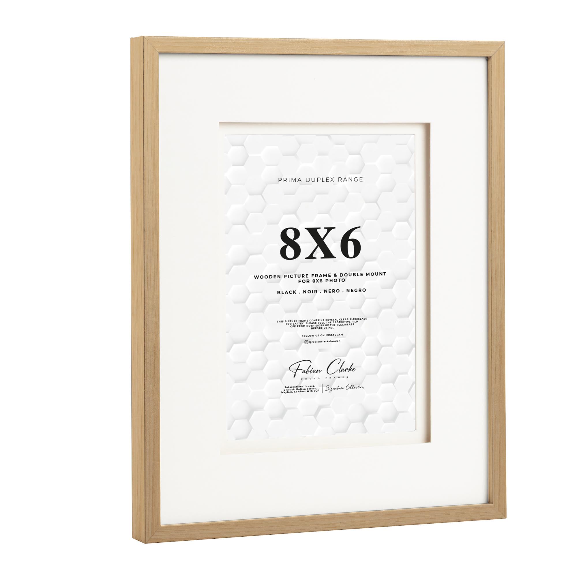 Fabian Clarke London White Fabian Clarke London® 8X6 Oak Colour Wooden Picture Photo Frame With Off Double Mount To Hang Portrait Or Landscape For 8X6 Photo