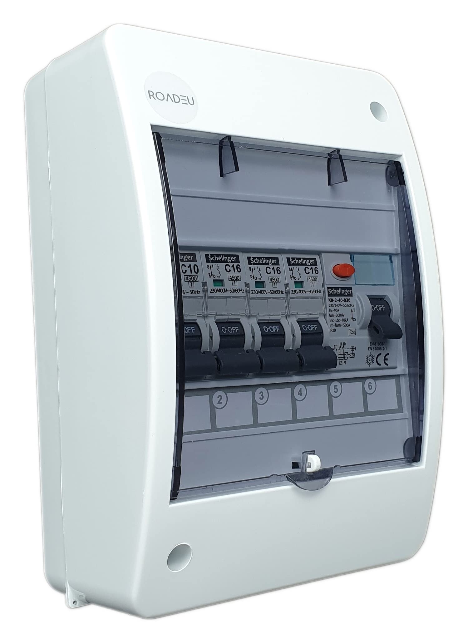 RoadEu - Coffret de chantier Tableau Electrique, Boîte à fusibles à montage en saillie avec disjoncteur différentiel 40A 30mA 2P et 3 x C 16A C 10A 230V