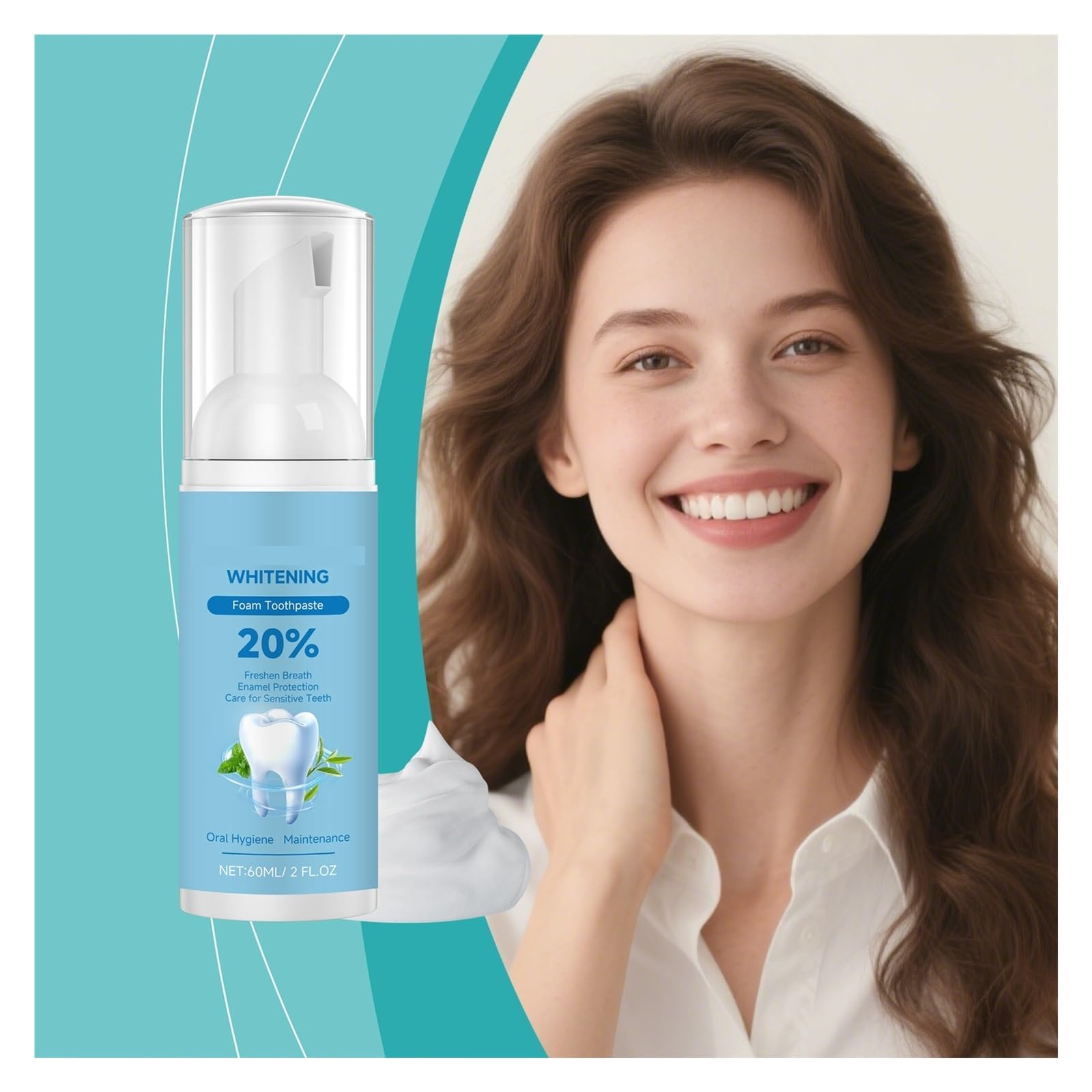 Mousse Dientes Frescos Y Limpios 60ml | Limpiador bucal en espuma, de fácil aplicación en dientes y lengua(3pcs)