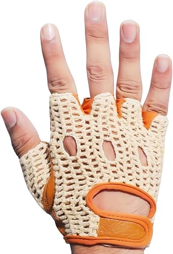 Miniatura 6 de Guantes de malla de cuero suave real sin dedos para conducir, entrenamiento con pesas, ciclismo, silla de ruedas W-1037 (XXL)