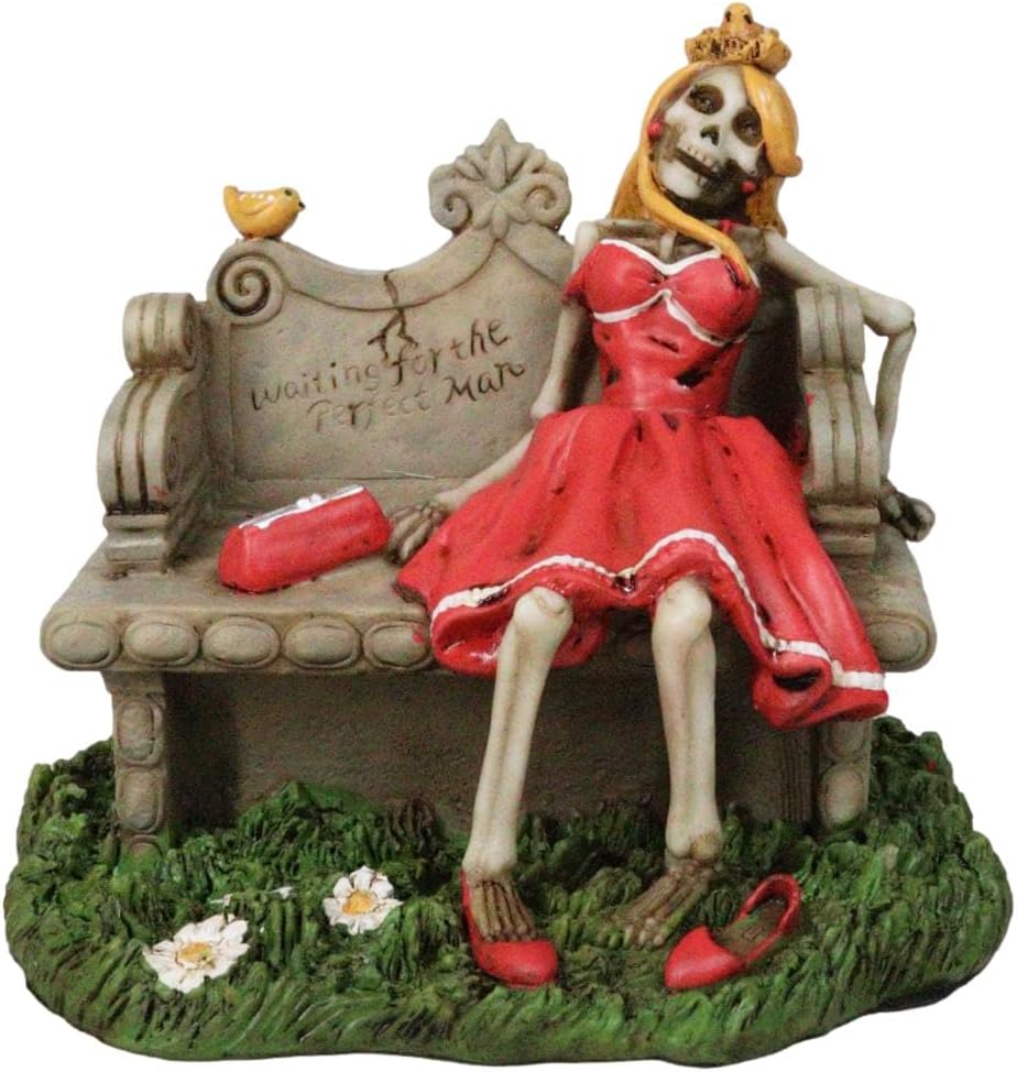 Ebros Gift Gothic Day of The Dead Skeleton Lady Waiting for The Perfect Man Figurine 5" Long Love Never Dies Skulls Skeletons Macabre Halloween Accent