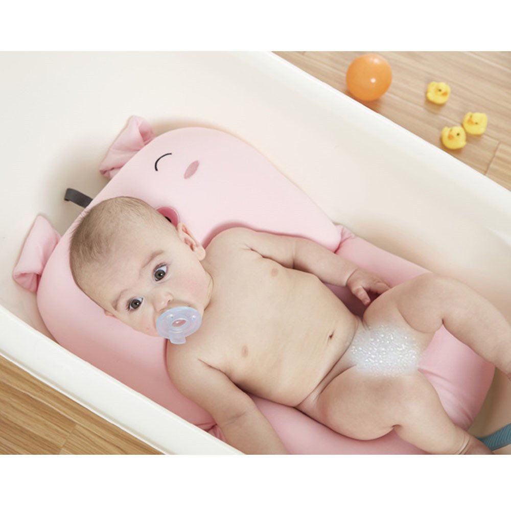 belupai Tapis de bain bébé nouveau-né pliable bébé bain baignoire coussin chaise étagère nouveau-né siège de baignoire nouveau-né coussin tapis de bain(Cochon rose)