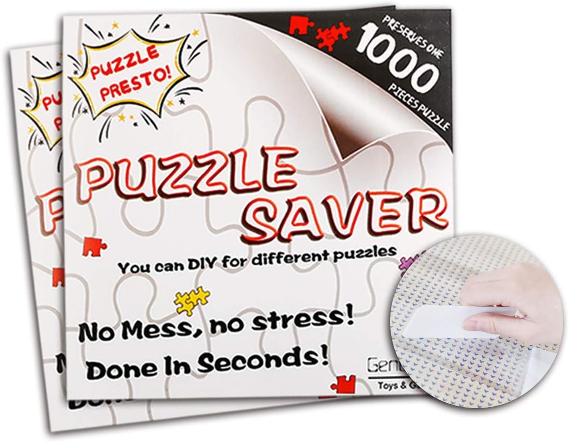 Jigsaw Puzzle Glue Mat Sticks - 14 Sheets Saver 2000 Pieces Peel Stick with Strong Adhensive Paper Roll Up Frame Table Clear for Kids or Adult