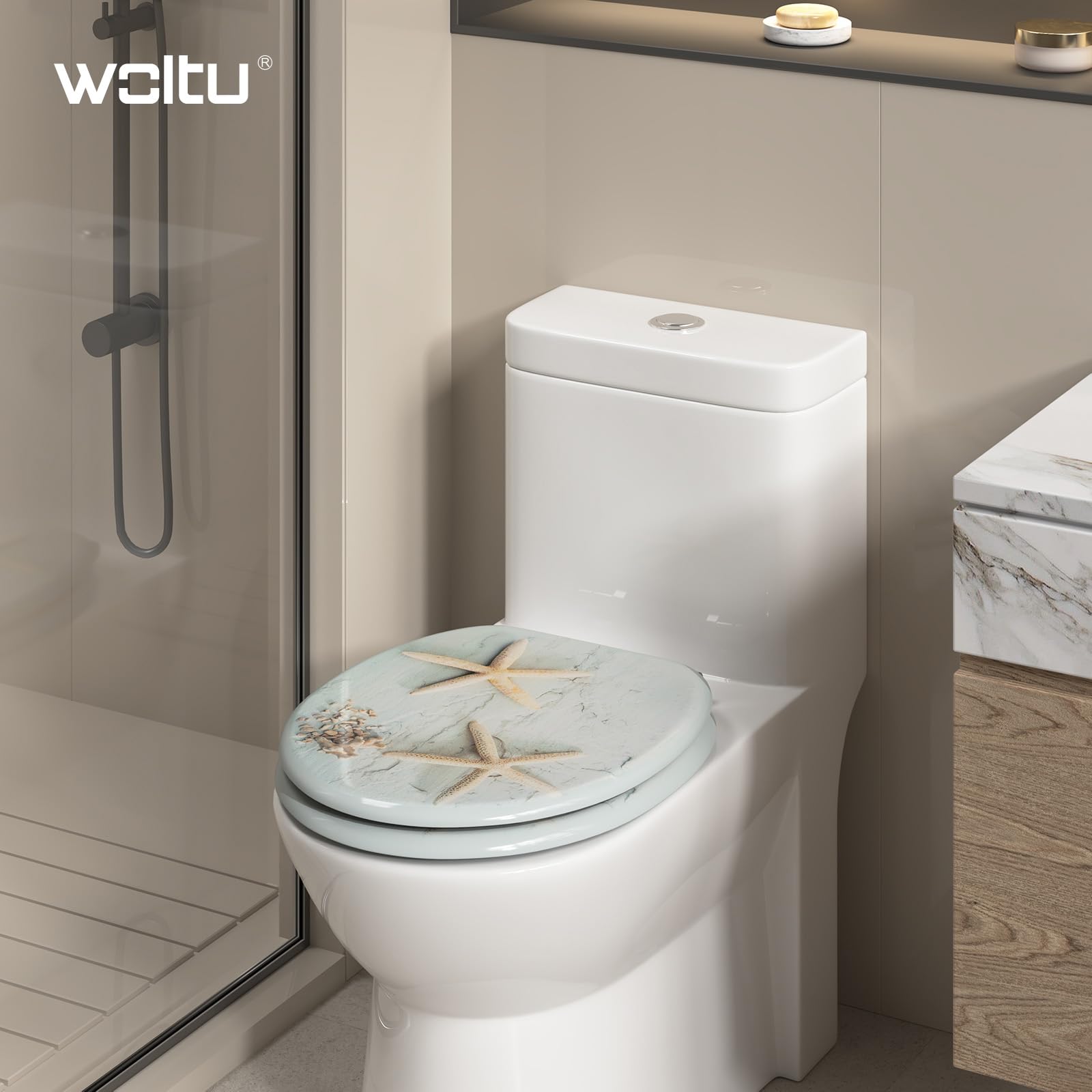 WOLTU Sedile WC copriwater universal, Urea-Formaldeide Chiusura,facile da montare, MDF Materiale a Fissaggio Parte inferiore, a Forma di O